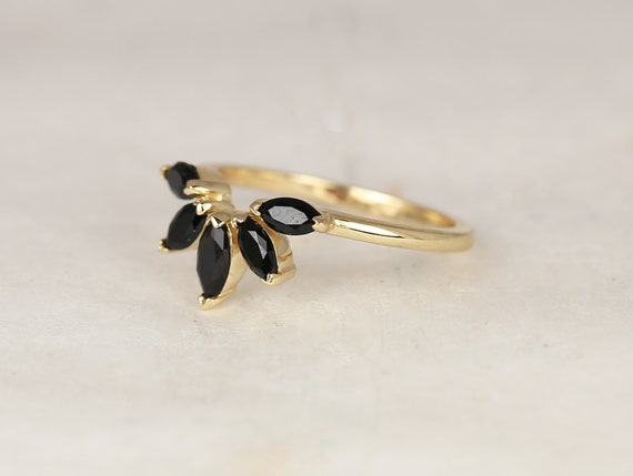 Cardi 14kt Gold Marquise Black Onyx Nesting Ring,Minimalist Fan Ring,Unique Wedding Ring,Contoured Ring,Anniversary Gift,Black Stacking Ring