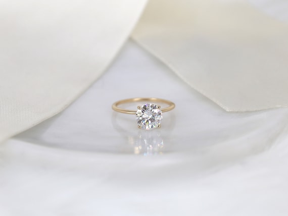 2ct Lulu 8mm 14kt Gold Moissanite Ultra Dainty Round Solitaire Ring,Round Engagement Ring,Anniversary Gift,Unique Minimalist Wedding Ring