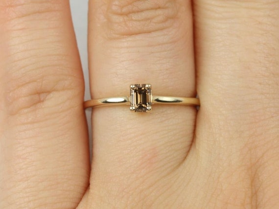 0.41ct Ready to Ship Safa 14kt Gold Cognac Diamond Solitaire Ring,Emerald Cut Ring,Unique Diamond Ring,Dainty Ring,Anniversary Gift,Birthday
