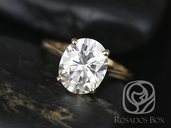 SALE Rosados Box Ready to Ship Suzy 11x9mm 14kt Yellow Gold Oval FB Moissanite Thin Skinny Engagement Ring