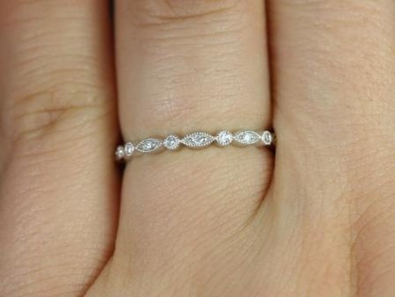 Ready to Ship Gwen 14kt White Gold WITH Milgrain Diamond FULL Eternity Ring,Art Deco Ring,Dainty Diamond Band,Gift For Her,Anniversary Gift