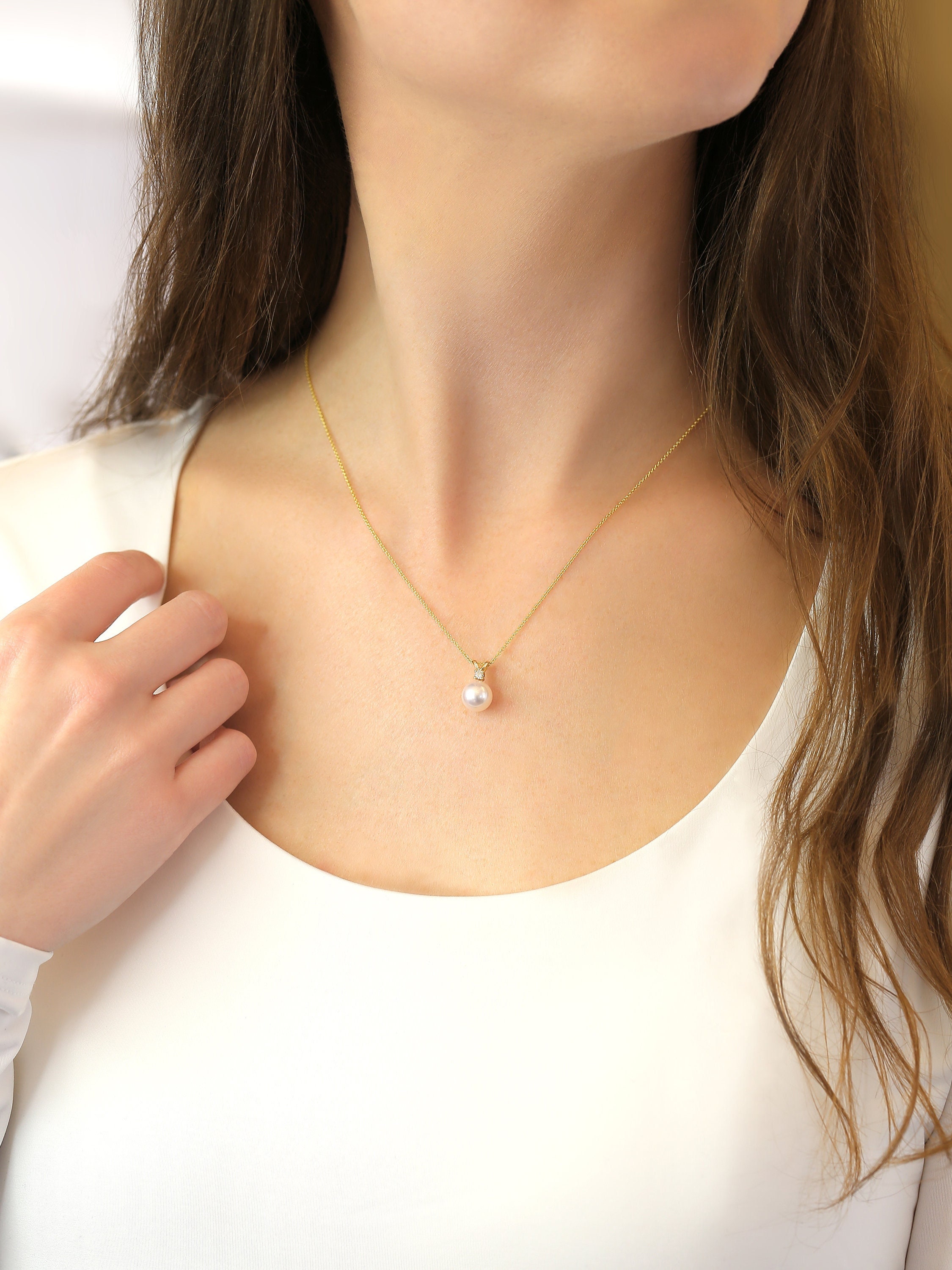 Mini rice pearls necklace, minimalist pearl necklace, 41 cm, Genuine p