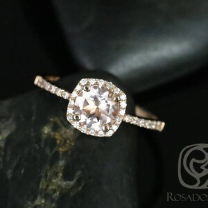 Barra 6mm 14kt Rose Gold Morganite and Diamonds Cushion Halo Engagement Ring