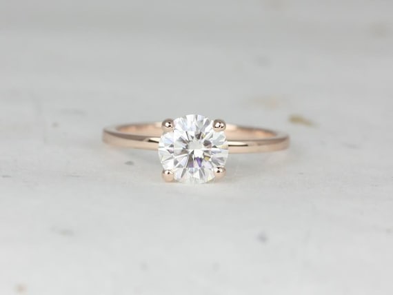 1.25ct Ella 7mm 14kt Rose Gold Moissanite Minimalist Dainty 4 Prong Round Solitaire Engagement Ring