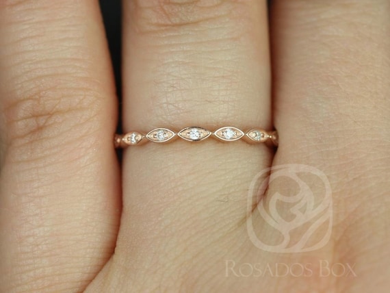 Ultra Petite Leah 14kt WITHOUT Milgrain Diamond ALMOST Eternity Ring,Art Deco Stacking Ring,Dainty Ring,Petite Ring,Unique Diamond Ring