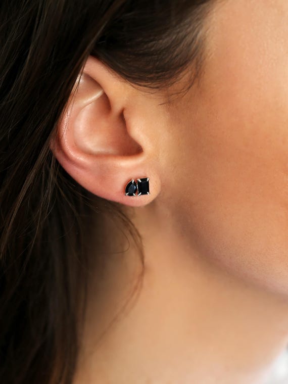 Gemini 14kt Onyx Toi Et Moi Earrings,Cluster Earrings,July Birthstone Jewelry,Gift For Her,Two Stone Earrings,Onyx Studs,Onyx Earrings