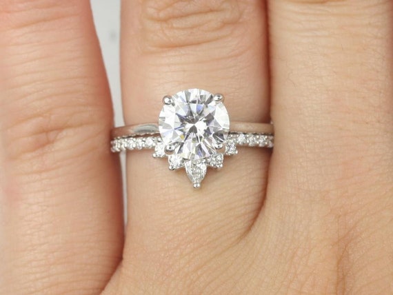 2ct Dixie 8mm & Riri 14kt Moissanite Diamond Round Solitaire Bridal Set,Unique Wedding Rings,Anniversary Gift,Round Engagement Ring