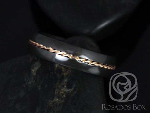 Darth 6mm 14kt Rose Gold & Black Zirconium Single Braided Band