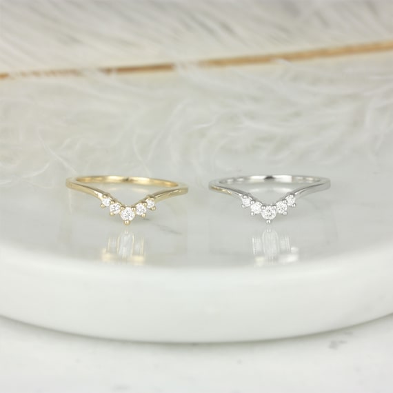 Addie 14kt Gold Diamond Dainty Chevron Ring,Tiara Crown Ring,Unique Nesting Ring,Stacking Ring,Diamond Wedding Ring,Curved Band,Gift For Her