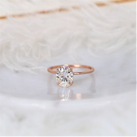 2ct Audrey 9x7mm 14kt Rose Gold Moissanite Oval Hidden Halo Ring,Dainty Oval Ring,Oval Engagement Ring,Scarf Halo Ring,Oval Solitaire Ring