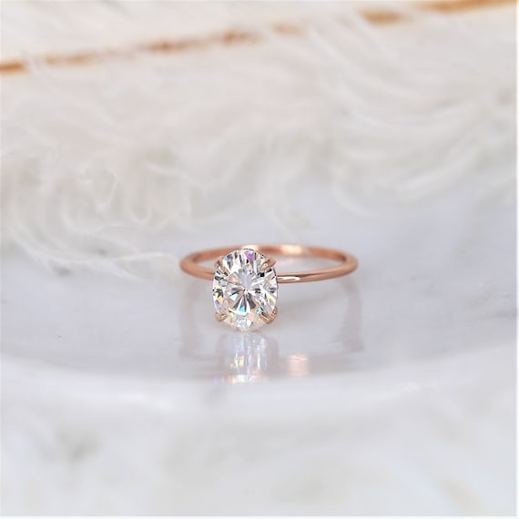 2ct Audrey 9x7mm 14kt Rose Gold Moissanite Oval Hidden Halo Ring,Dainty Oval Ring,Oval Engagement Ring,Scarf Halo Ring,Oval Solitaire Ring