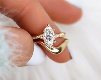 1.50ct Petite Tula 12x6mm & Merida 14kt Diamond Crossover Marquise Bridal Set,Twisted Marquise Engagement Ring Set,Marquise Wedding Band