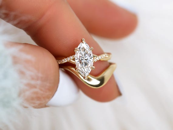 1.50ct Petite Tula 12x6mm & Merida 14kt Diamond Crossover Marquise Bridal Set,Twisted Marquise Engagement Ring Set,Marquise Wedding Band