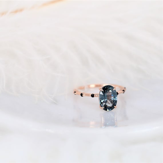 2.49ct Ready to Ship Alix 14kt Rose Gold Chrome Purple Spinel & Sapphire Dainty Oval Solitaire Ring,Minimalist Unique Oval Ring