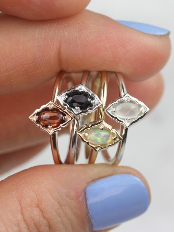 Ready to Ship Leanne 5x3mm 14kt WHITE Gold WITHOUT Milgrain Unique Onyx Ring,Bezel Ring,Onyx Ring,Healing Jewelry,Anniversary Gift