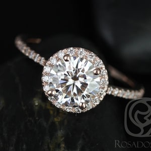 1.50ct Kimberly 7.5mm 14kt Rose Gold Moissanite Diamond Pave Round Halo Engagement Ring,Minimalist Halo Ring
