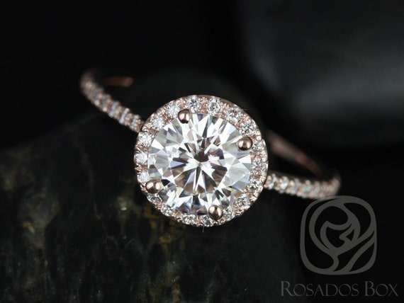 1.50ct Kimberly 7.5mm 14kt Rose Gold Moissanite Diamond Pave Round Halo Engagement Ring,Minimalist Halo Ring