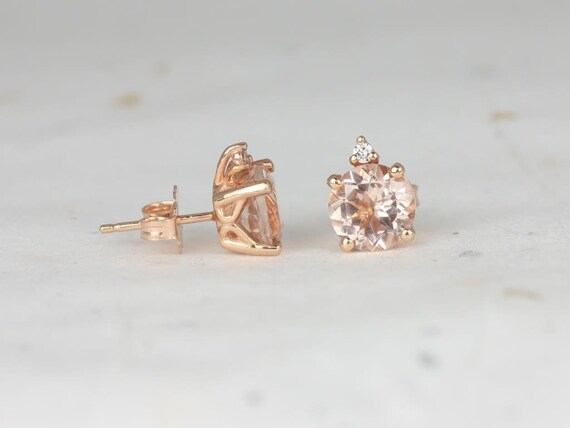 Ready to Ship Nicole 7mm 14kt Rose Gold Round Morganite and Diamond Stud Earrings