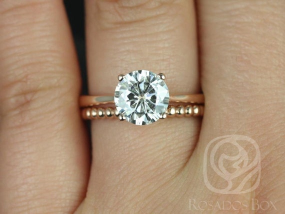 2ct Skinny Flora 8mm & Buddha 14kt Rose Gold Moissanite Diamond Round Solitaire Bridal Set,Round Wedding Ring Set,Unique Engagement Ring Set