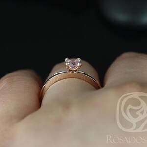 0.44ct Ready to Ship Ember & PLAIN Romani 14kt Rose Gold Cushion Peach Sapphire Diamonds Solitaire Bridal Set image 4