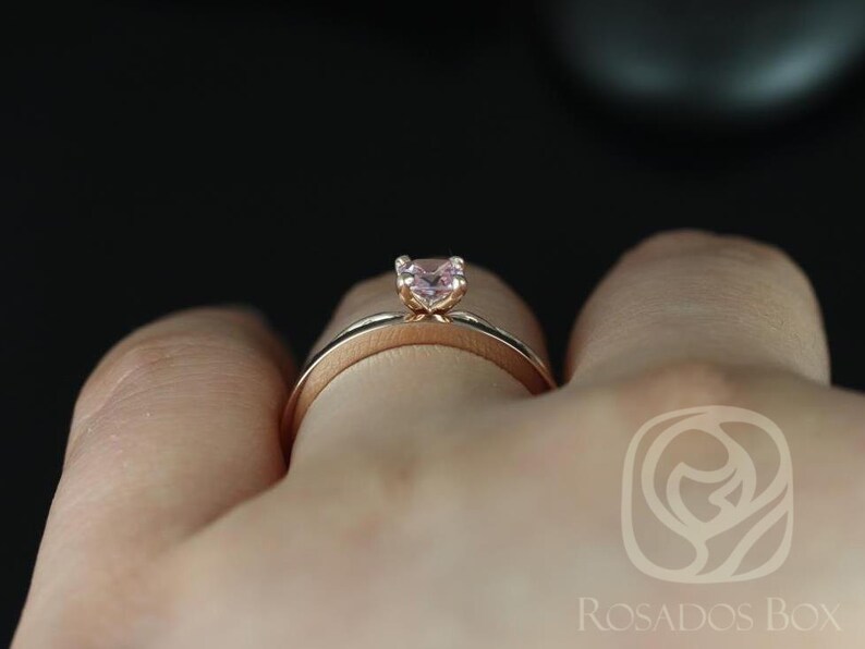 0.44ct Ready to Ship Ember & PLAIN Romani 14kt Rose Gold Cushion Peach Sapphire Diamonds Solitaire Bridal Set image 4