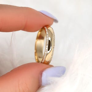 Anillo de bodas de diamantes pavé de oro de 14 kt de Santino, anillo de diamantes para hombres, anillo de bodas para hombres, anillo de diamantes de doble fila, anillo de bodas de diamantes, regalo para él