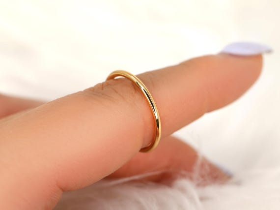 Rainbow Wire 1.5mm 14kt Dainty Gold Ring,Solid Gold Band,Gold Stacking Ring,Petite Gold Ring,Minimalist Wedding Ring,Comfort Fit Ring
