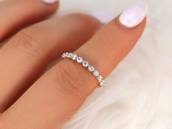 Naomi 2mm 14kt Moissanite HALFWAY Eternity Ring,Single Prong Ring,Minmalist Wedding Ring,Diamond Ring,Anniversary Gift,Diamond Eternity Band