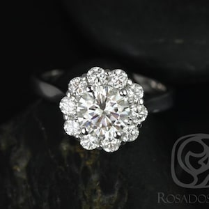 1ct Blossom 6.5mm 14kt Gold Moissanite Diamond Flower Halo Engagement Ring,Scalloped Round Halo Ring
