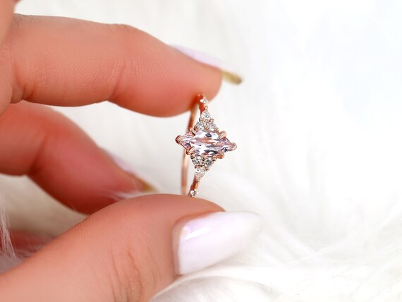 1.04ct Ready to Ship Astrid 14kt Rose Gold Blush Sapphire Diamond Marquise Cluster Engagement Ring,Dainty Unique Art Deco Marquise Ring
