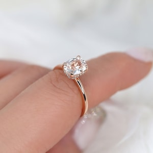 1.79ct Ready to Ship Tansy 14kt Rose Gold Faint Blush Champagne Sapphire Cushion Hidden Halo Ring,Unique Sapphire Ring,Secret Halo Ring