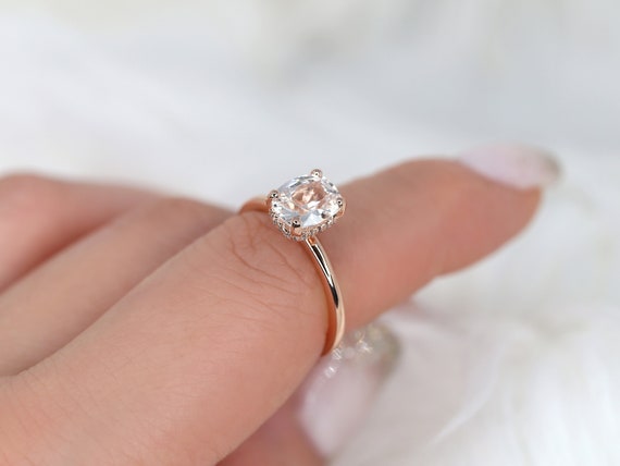 1.79ct Ready to Ship Tansy 14kt Rose Gold Faint Blush Champagne Sapphire Cushion Hidden Halo Ring,Unique Sapphire Ring,Secret Halo Ring