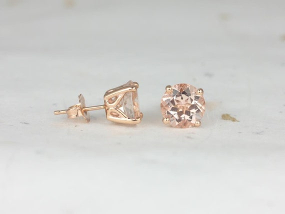 Ready to Ship Donna 8mm 14kt Rose Gold Round Morganite Leaf Gallery Basket Stud Earrings