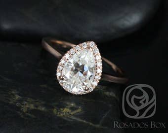2ct Jorie 10x7mm 14kt Rose Gold Forever One Moissanite Diamond Dainty Low Cathedral Pear Halo Ring,Pear Engagement Ring
