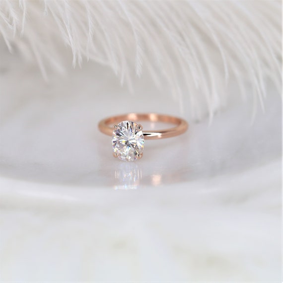 2ct Ready to Ship Dakota 9x7mm 14kt WHITE Gold Forever One Moissanite Dainty Minimalist 4 Prong Oval Solitaire Engagement Ring