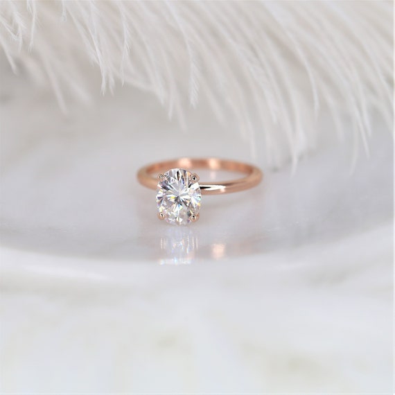 2ct Ready to Ship Dakota 9x7mm 14kt Rose Gold Forever One Moissanite Dainty Minimalist 4 Prong Oval Solitaire Engagement Ring