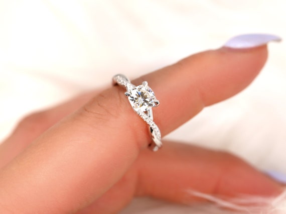 1ct Petite Tressa 6mm 14kt Moissanite Diamond Twisted Vine Cushion Ring,Unique Cushion Engagement Ring,Cushion Cut Ring,Crossover Ring