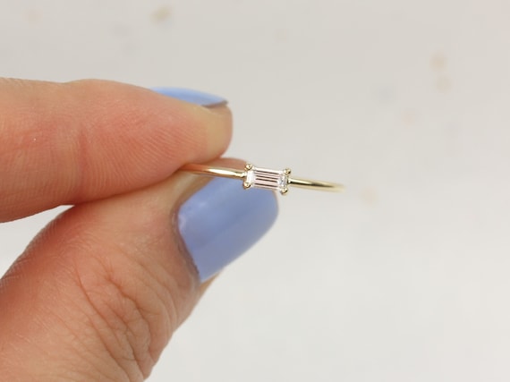 Ready to Ship Ultra Petite Betty 14kt Yellow Gold Moissanite Stacking Ring,Dainty Baguette Ring,Gift For Her,Layering Jewelry
