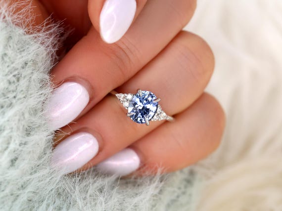 2.44ct Ready to Ship Cinderella 14kt Icy Lavender Blue Sapphire Diamond Cluster Ring,Unique Sapphire Ring,Sapphire Engagement Ring