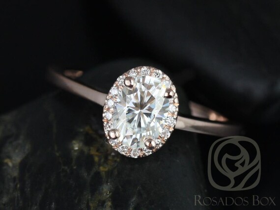 Celeste 7x5mm 14kt Rose Gold Oval Moissanite Diamonds Pave Halo Engagement Ring