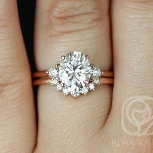 2ct Gloria 9x7mm & Rayna 1.0 14kt Gold Moissanite Diamond 3 Stone Oval Bridal Set,Three Stone Ring,Oval Engagement Ring,Unique Oval Ring