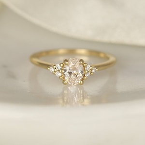 0.52ct Ready to Ship Juniper 14kt Gold Lab Diamond Art Deco Dainty Oval Cluster 3 Stone Engagement Ring