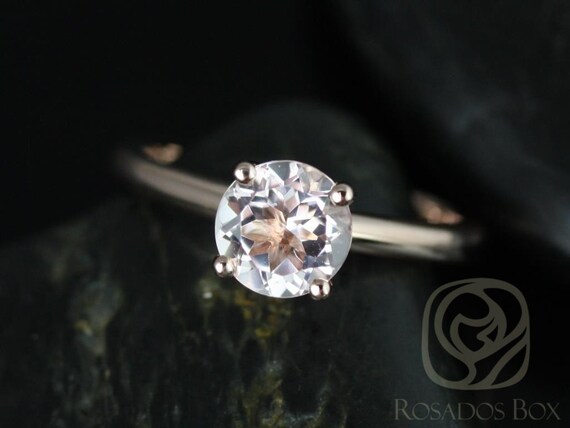 Ready to Ship Alberta 7mm 14kt Rose Gold Morganite Minimalist Cathedral Tulip Round Solitaire Engagement Ring