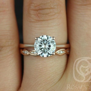 2ct Skinny Flora 8mm & Ember 14kt Rose Gold Moissanite Diamonds Twist Round Solitaire Bridal Set