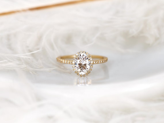 1.50ct Ready to Ship Rebecca 8x6mm 14kt WHITE Gold Forever One Moissanite Diamond Oval Halo Ring,Halo Engagement Ring,Oval Wedding Ring
