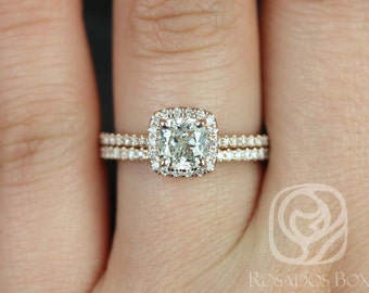 1.02ct Ready to Ship Catalina 14kt Rose Gold Diamond Halo Bridal Set,Unique Wedding Ring,Diamond Engagement Ring,Diamond Halo Ring