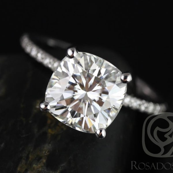 3.30ct Heidi 9mm 14kt Gold Moissanite Diamond Dainty Art Deco Pave Cushion Engagement Ring