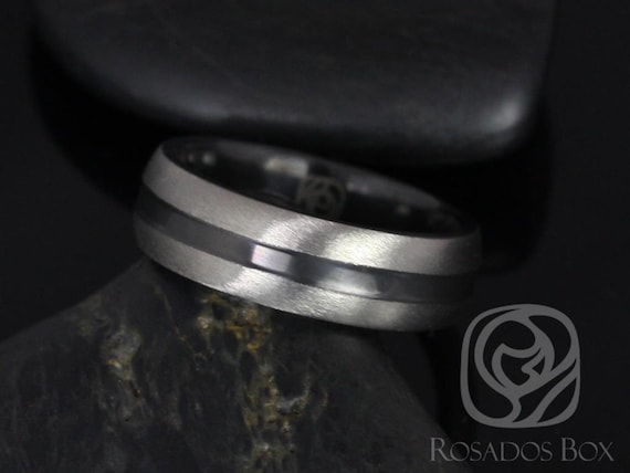 Owen 7mm Black Zirconium Single Striped Half Round Band