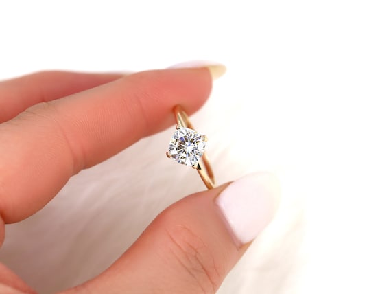 2ct Finley 7.5mm 14kt Moissanite Kite Set Cushion Solitaire Ring,Compass Set Ring,Cushion Engagement Ring,Unique Solitaire Ring,Wedding Ring