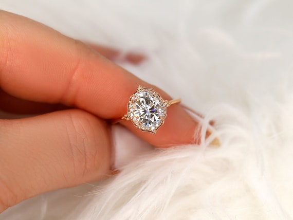 2ct Mae 9x7mm 14kt WITHOUT Milgrain Moissanite Diamond Oval Halo Ring,Art Deco Ring,Vintage Wedding Ring,Unique Engagement Ring,Gift for Her